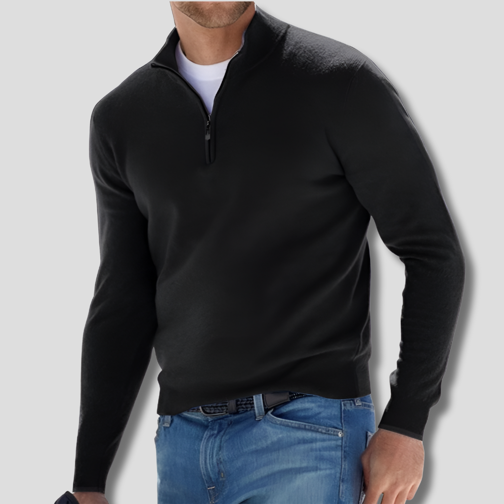 Men's Cotton Zipper Collar Pullover Sweater