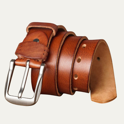 Men's Leather Belt Vintage Cowhide Classic Buckle Brown