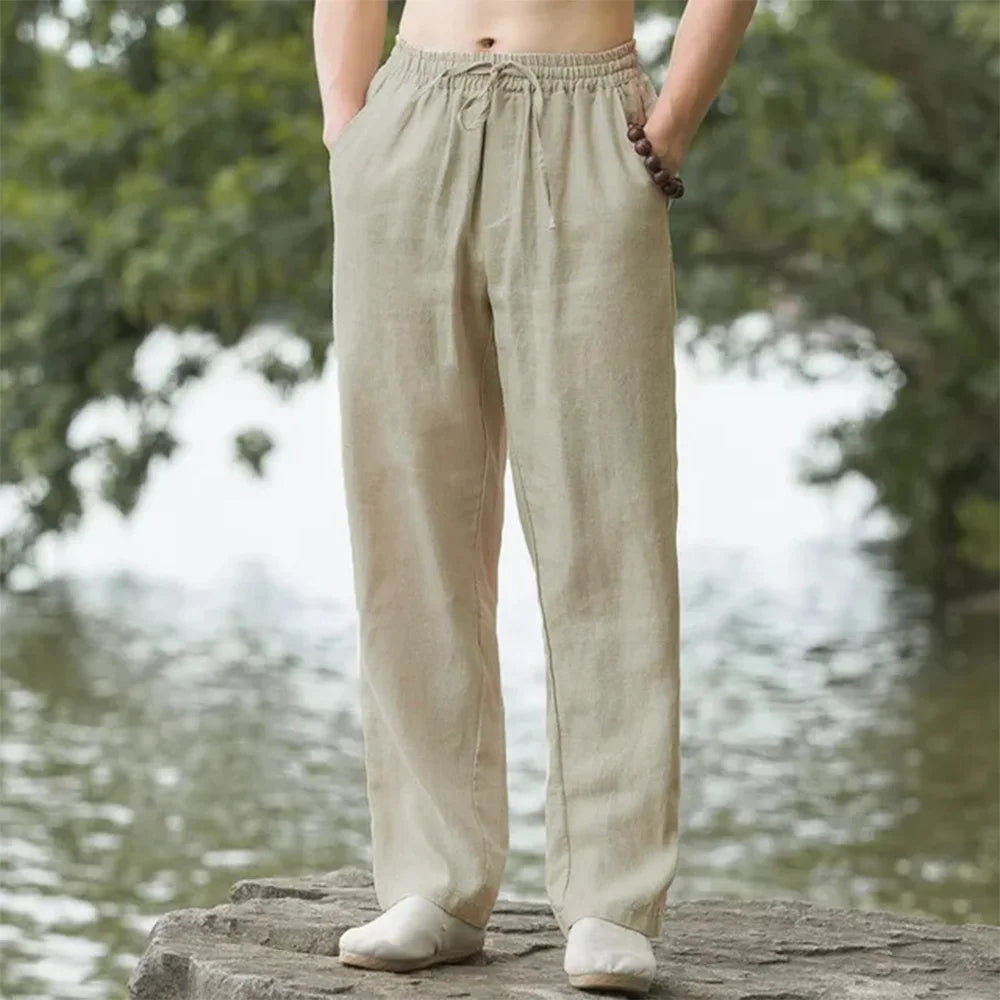 Men's Linen Beach Pants Lightweight Beige