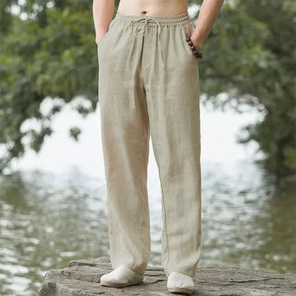 Men's Linen Beach Pants Lightweight Beige