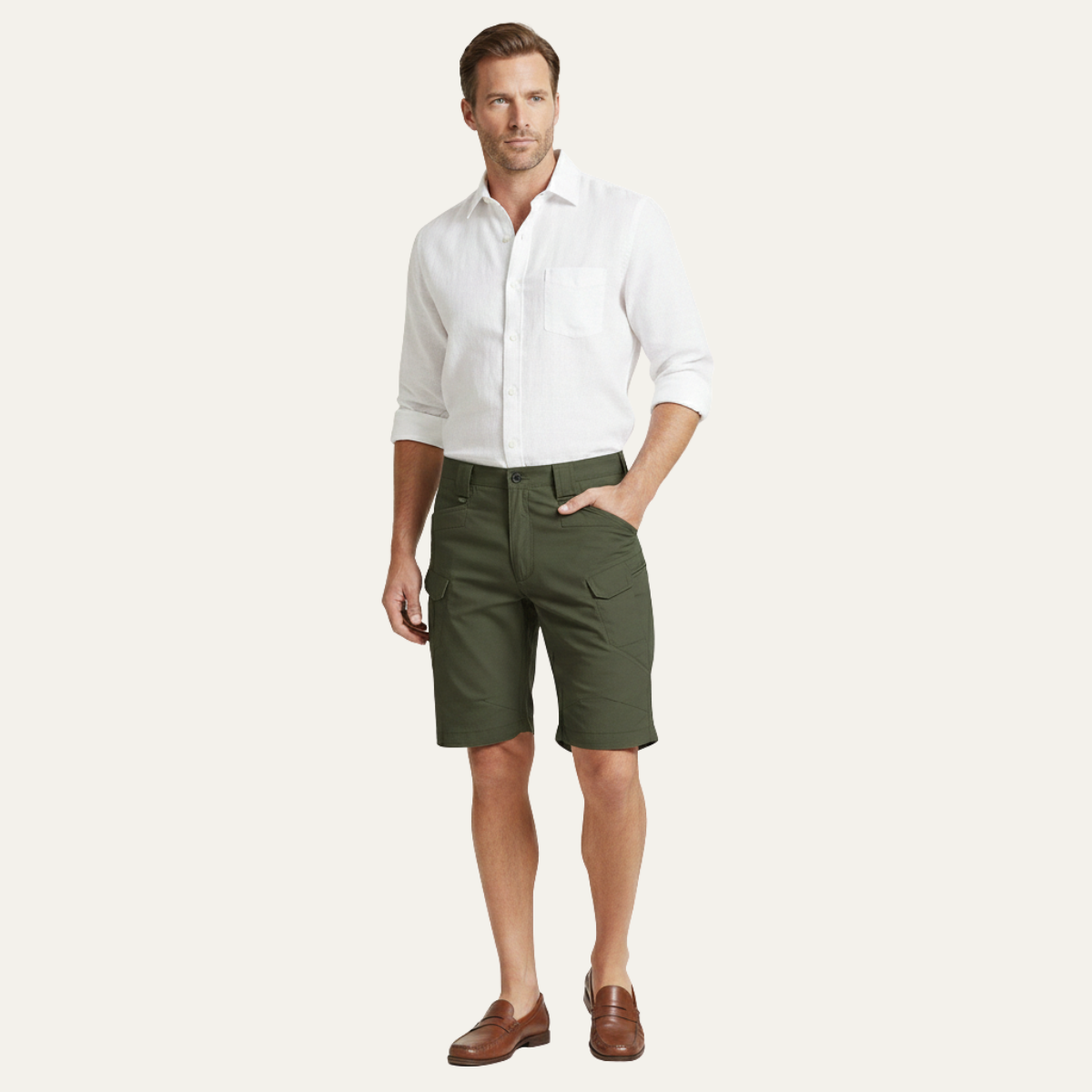 Men's Cargo Shorts Summer Casual Cotton Beige