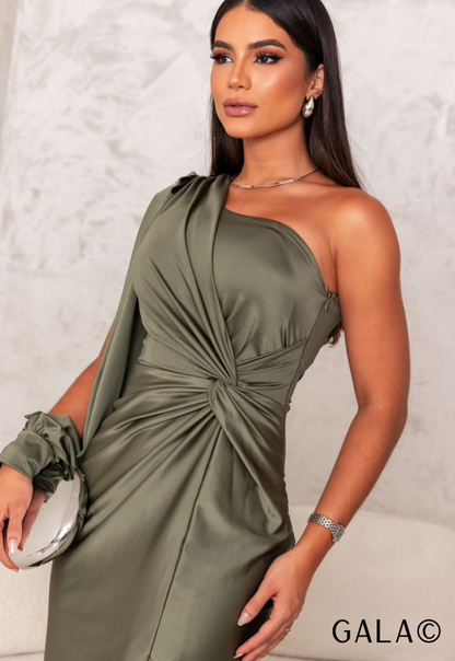 Women's One Shoulder Long Sleeve Pleated Dress