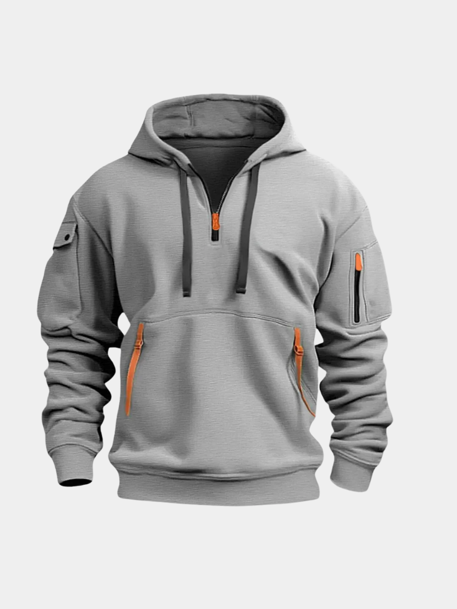 Men's Quarter Zip Hoodie Multi Pocket - VibreMode