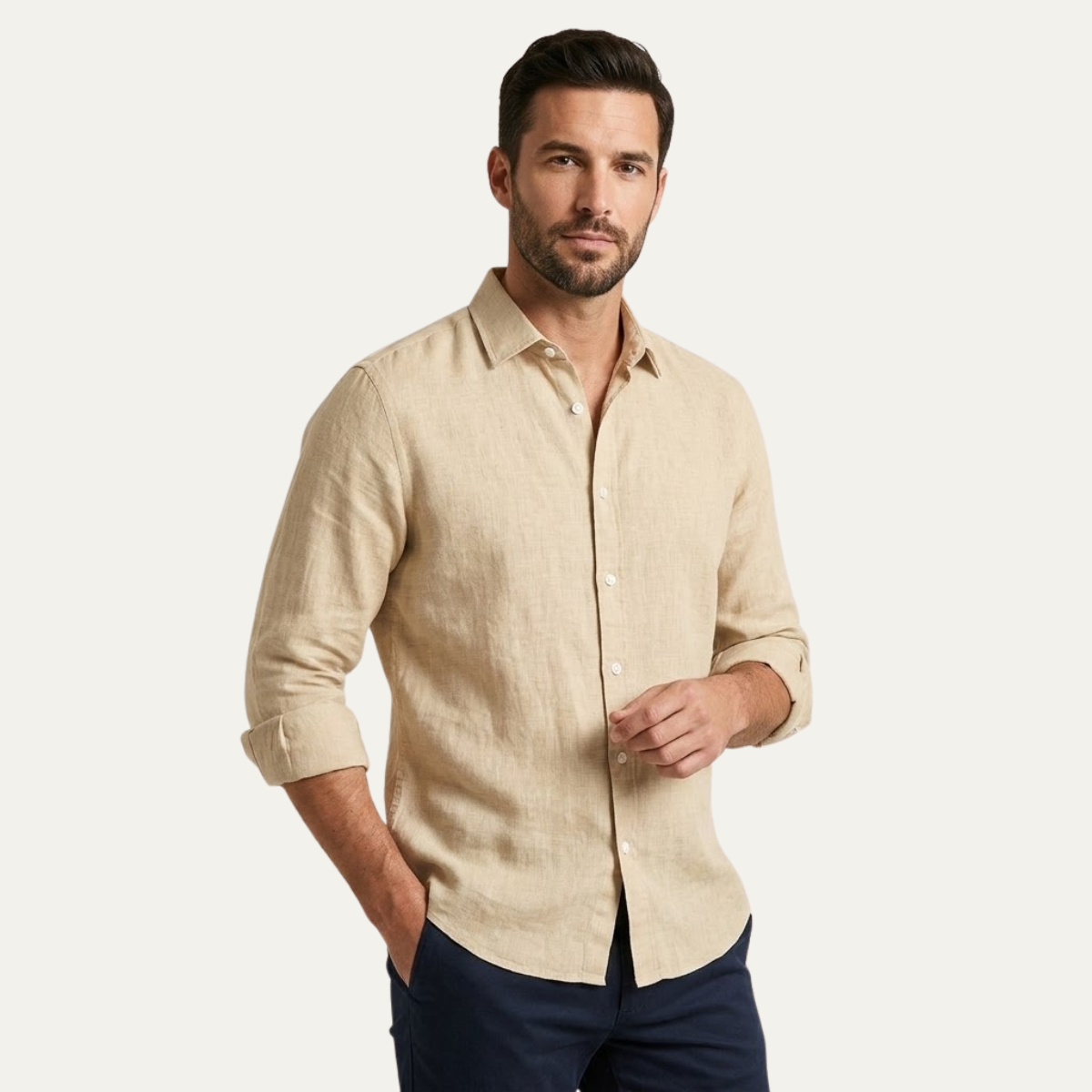 Men's Linen Summer Shirt Lightweight Beige