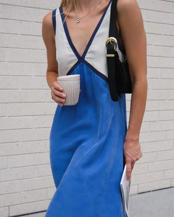 Women's V-Neck Colorblock Dress