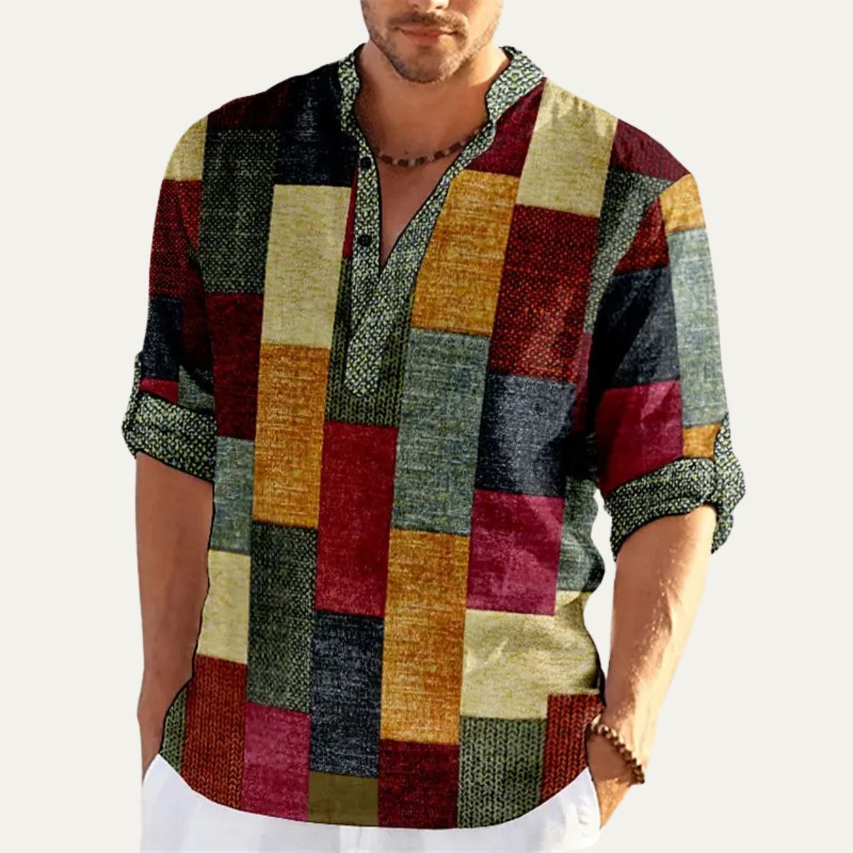 Men's Multicolor Polo Shirt Patchwork Cotton Casual