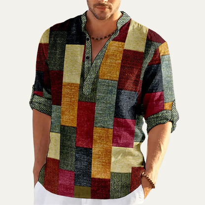 Men's Multicolor Polo Shirt Patchwork Cotton Casual