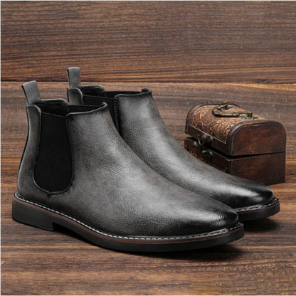 Men's Leather Ankle Boots Slip On Black