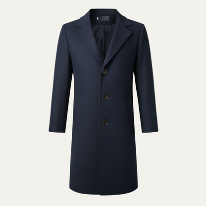 Men's Double Breasted Wool Overcoat Long Black