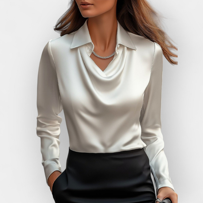 Women's Satin Blouse Waterfall Collar - VibreMode