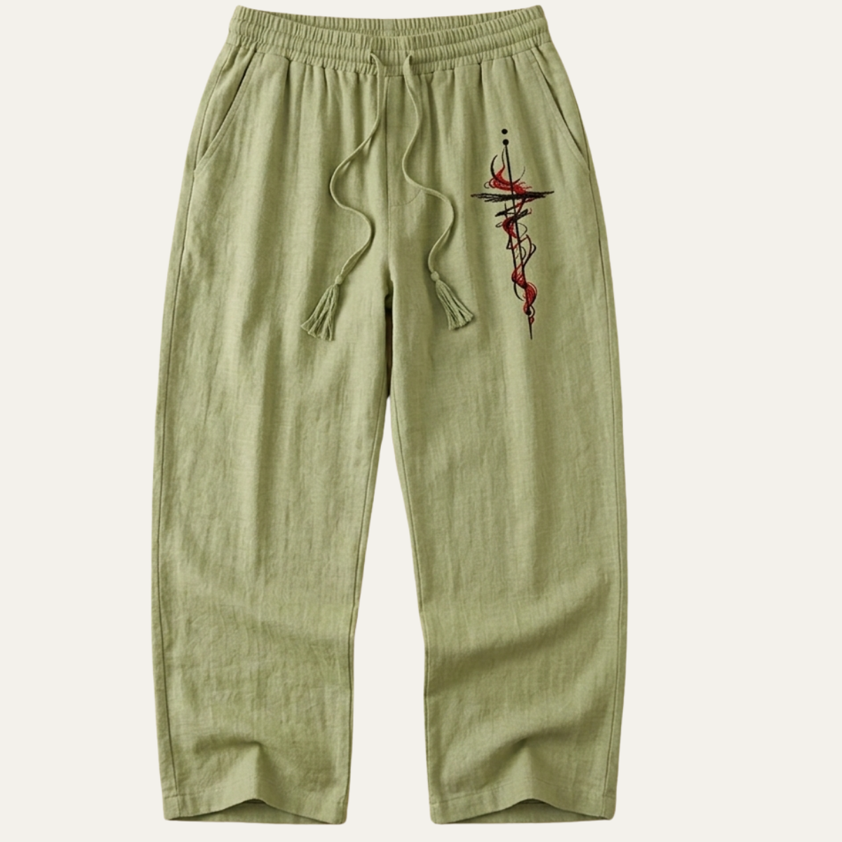 Men's Linen Wide Leg Pants Lightweight Relaxed Fit Beige