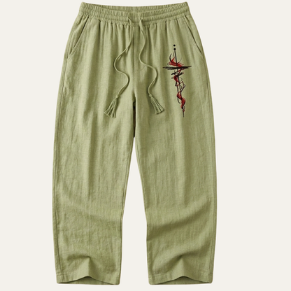 Men's Linen Wide Leg Pants Lightweight Relaxed Fit Beige
