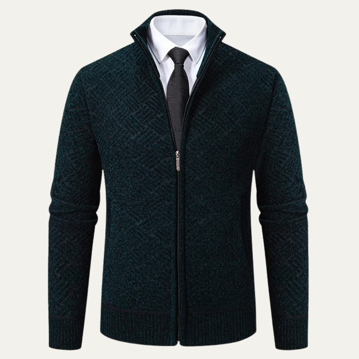 Volterra Men's Knit Jacket Diamond Pattern Stand Collar