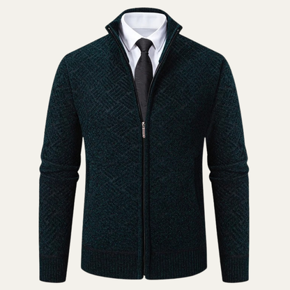 Volterra Men's Knit Jacket Diamond Pattern Stand Collar