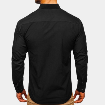 Men's Long Sleeve Button Front Shirt Contrast Collar