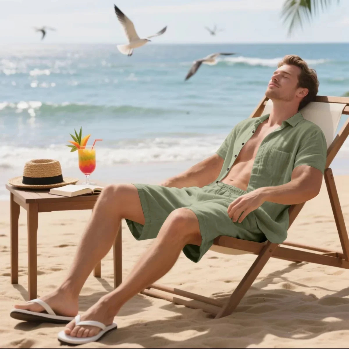 Men's Retro Beach Set Shirt And Shorts