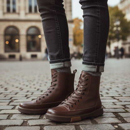 Authentic Leather Ankle Boots Warm Winter Flat Shoes