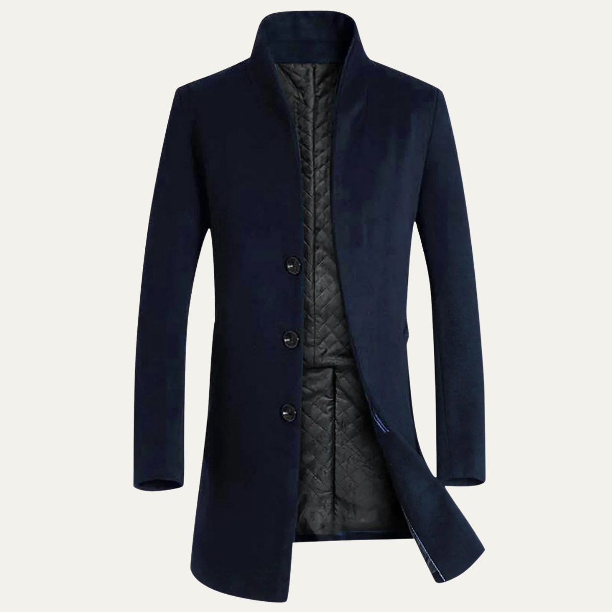 Men's Wool Blend Trench Coat Stand Collar Winter Jacket