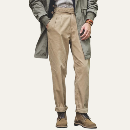 Men's High Waisted Cargo Pants Vintage Style Cotton Beige