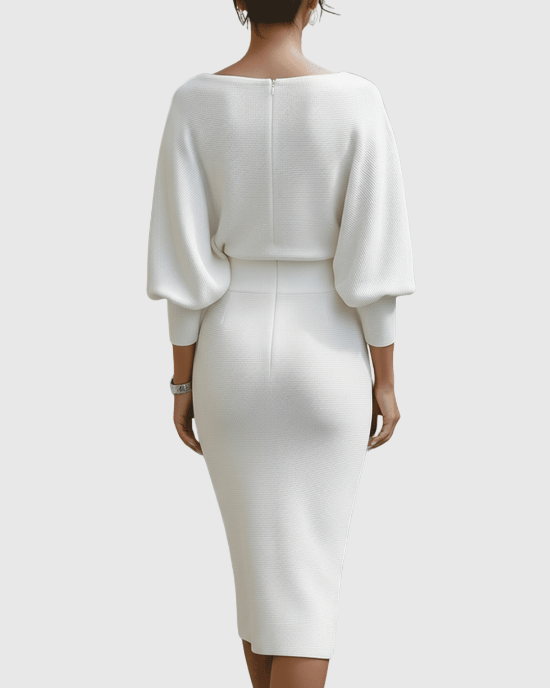 Women's Ribbed Cowl Neck Long Sleeve Midi Dress