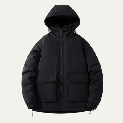 Men's Puffer Jacket Warm Padded Hooded Black
