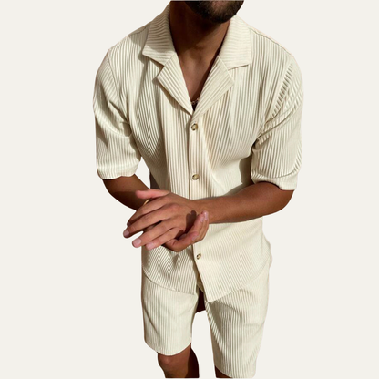 Men's Corduroy Shirt And Shorts Set