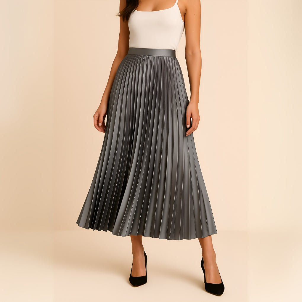 Women's Satin Pleated High Waist Skirt