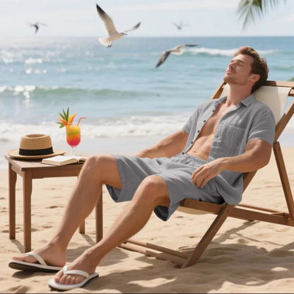 Men's Retro Beach Shirt And Shorts Set