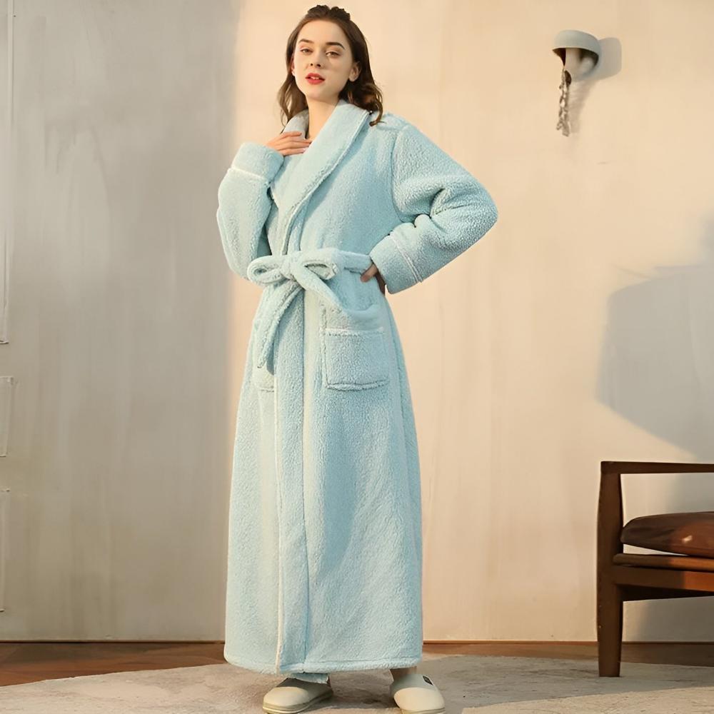 Plush Fleece Bathrobe Soft Warm Comfortable