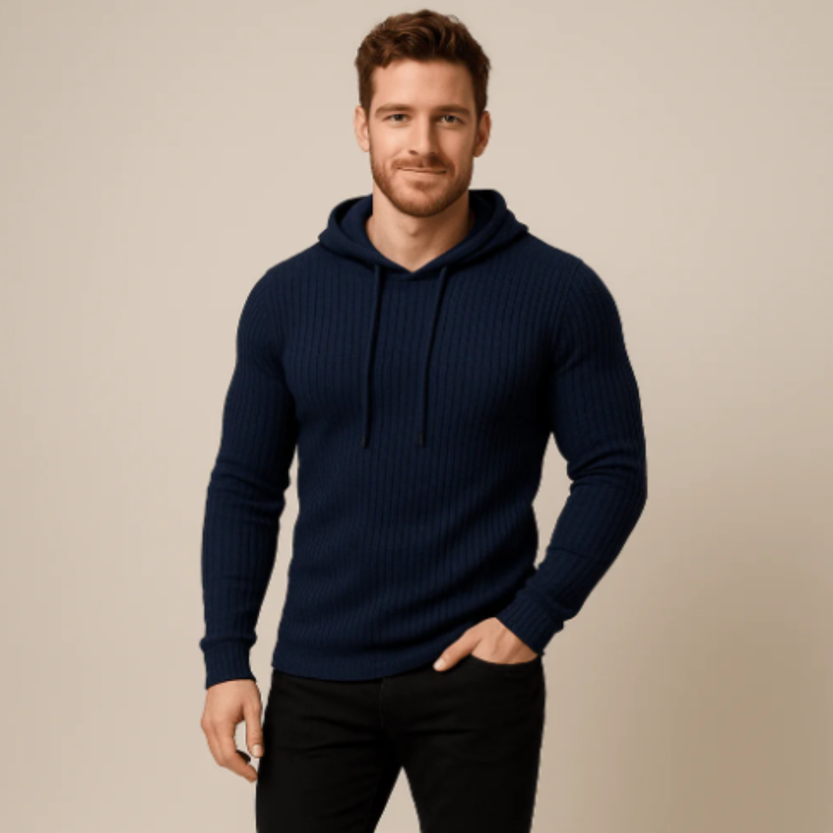 Men's Slim Fit Ribbed Knit Hoodie Sweater