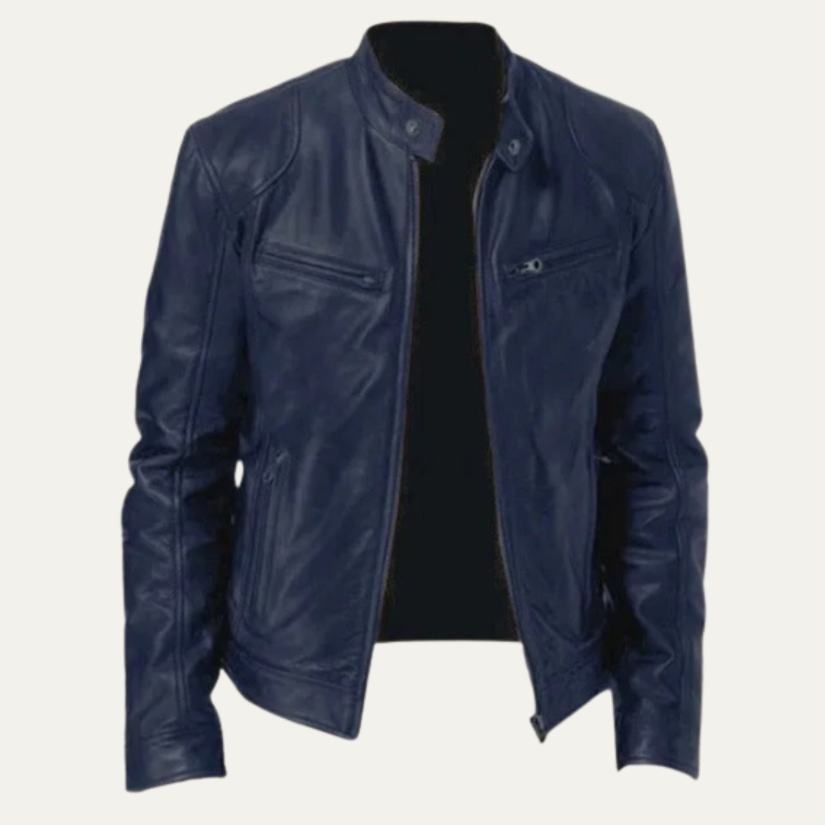 Men's Leather Biker Jacket Vintage Zip Up