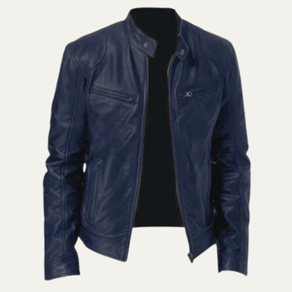 Men's Leather Biker Jacket Vintage Zip Up