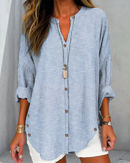 Chic Women's Striped Button Down Blouse Top