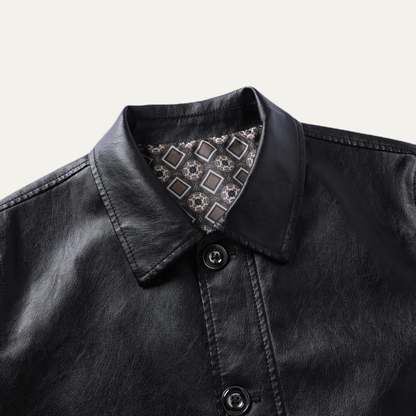 Men's Leather Winter Jacket Button Up