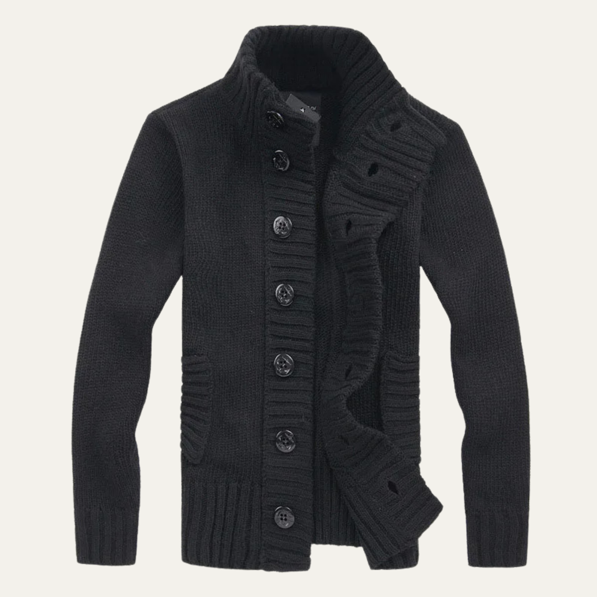 Men's Knit Cardigan Button Front Collar Winter Beige