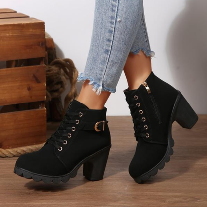 Trendy Lace Up High Heel Ankle Boots - VibreMode
