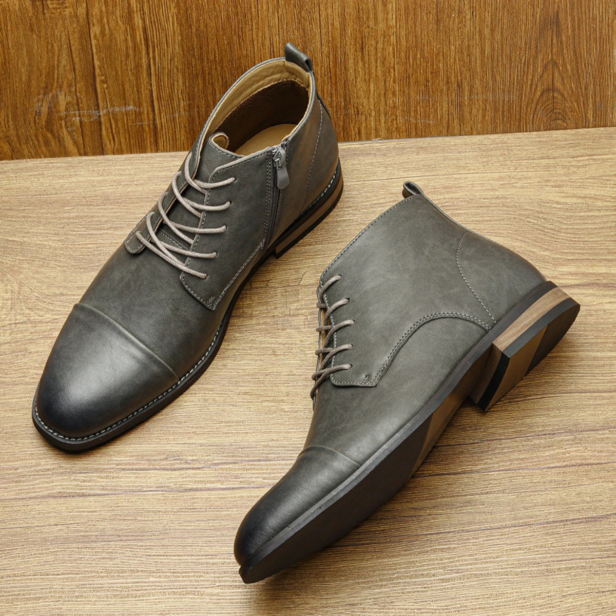 Men's Leather Ankle Boots Side Zip Classic Black