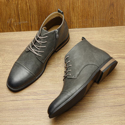 Men's Leather Ankle Boots Side Zip Classic Black