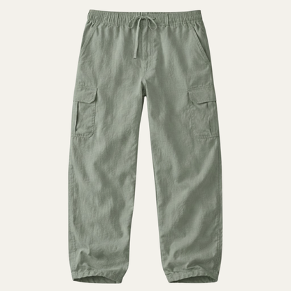 Men's Cotton Linen Cargo Pants Loose Fit Multi Pocket