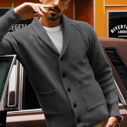 Men's Shawl Collar Knit Cardigan With Pockets