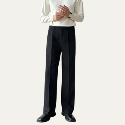 Men's Black Pleated Wide Leg Dress Pants