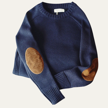 Porta Romana Men's Crew Neck Knitted Sweater Elbow Patches