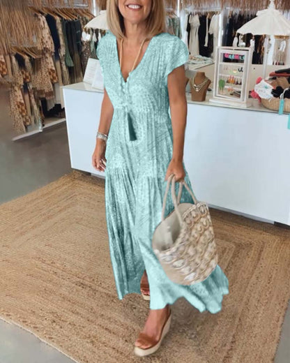 Hawaii Beach V-Neck Sundress with Short Sleeves