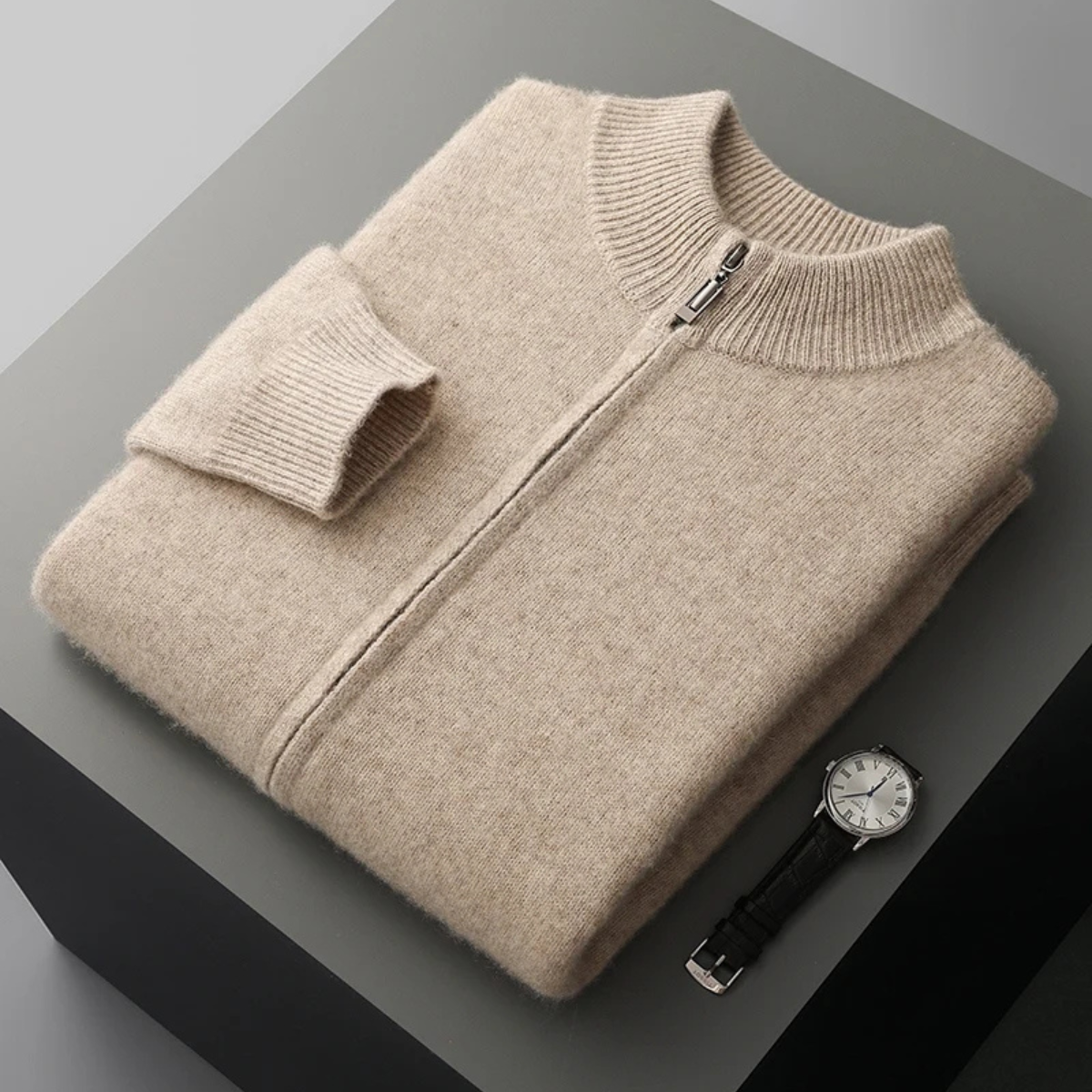 Men's Merino Mock Neck Zip Up Cardigan