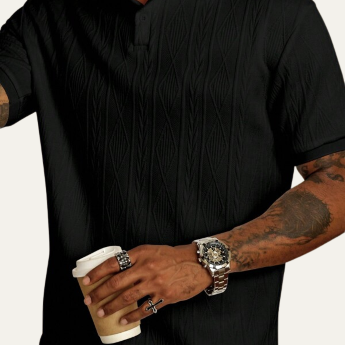 Men's Textured Polo Shirt Casual Button Up