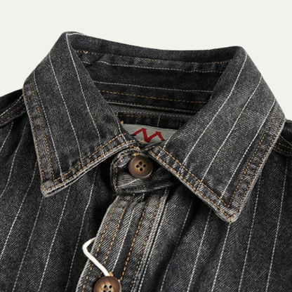 Men's Denim Shirt Jacket Vertical Stripe Dark Blue