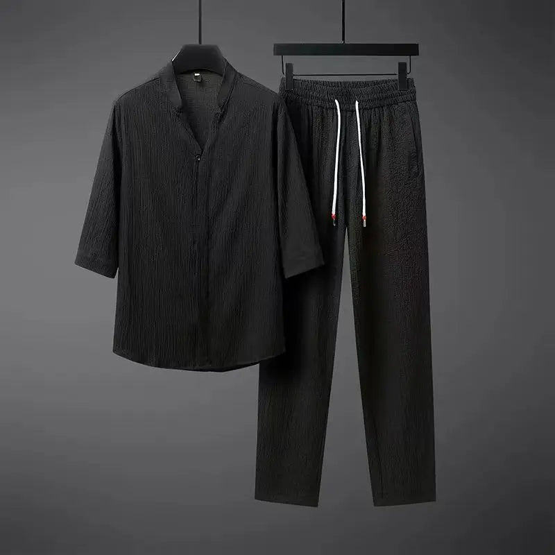Men's Linen Tracksuit 2-Piece Classic Comfortable Beige