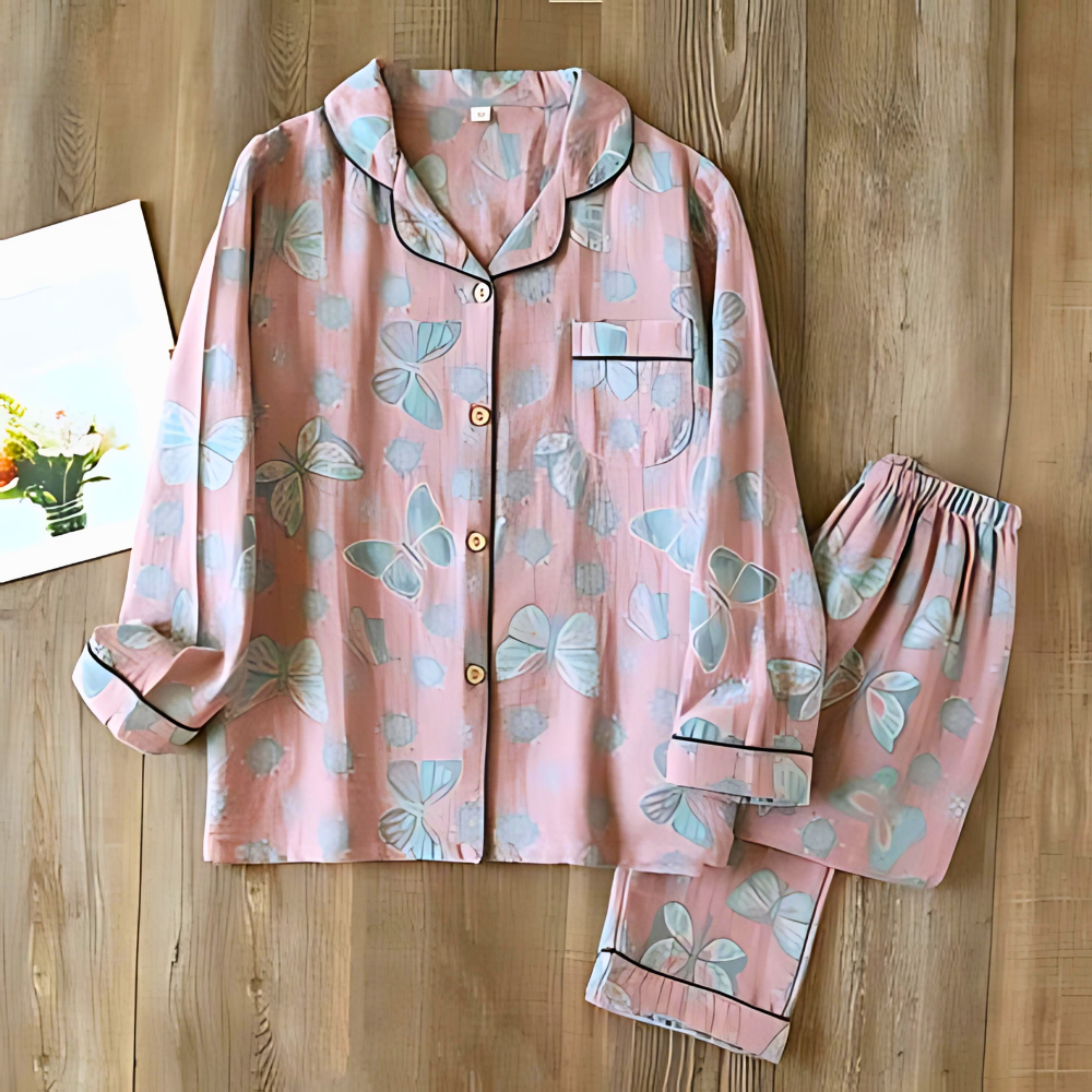 Women's Cotton Loungewear Set Butterfly Print
