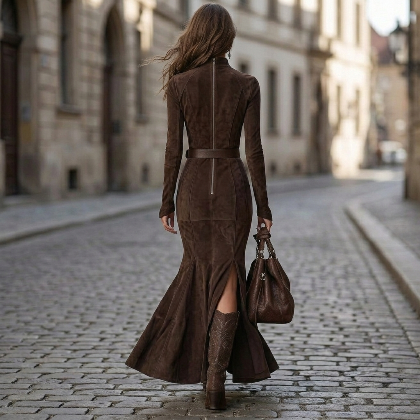 Maxi Dress Women Long Sleeve Zip Front