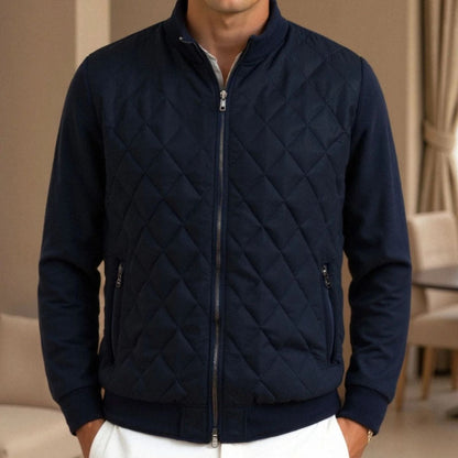 Men's Navy Blue Quilted Jacket Diamond Quilted Coat